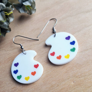 Rainbow Paint Pallet Earrings, Subtle Pride Earrings, Queer