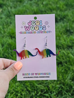 Rainbow Metallic Dinosaur Earrings