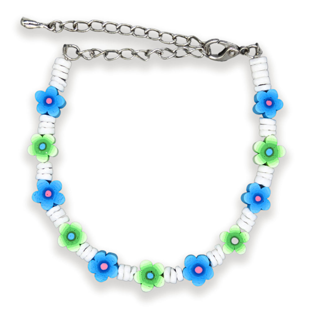 Natalia - Puka Shell Anklet Bracelet with Fimo Daisy Beads - PC