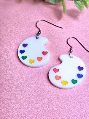 Rainbow Paint Pallet Earrings, Subtle Pride Earrings, Queer