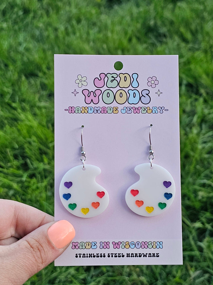 Rainbow Paint Pallet Earrings, Subtle Pride Earrings, Queer