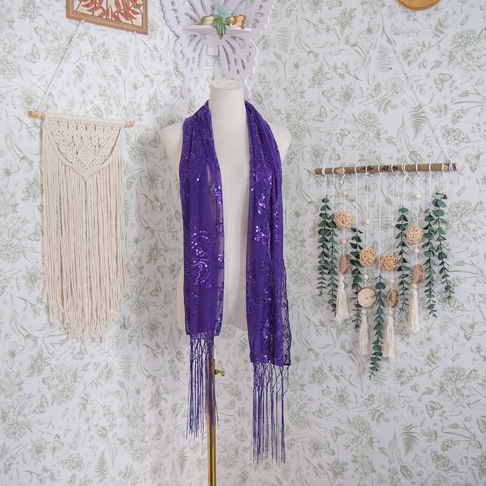 Sequin Embroidered Lace Fringe Shawl
