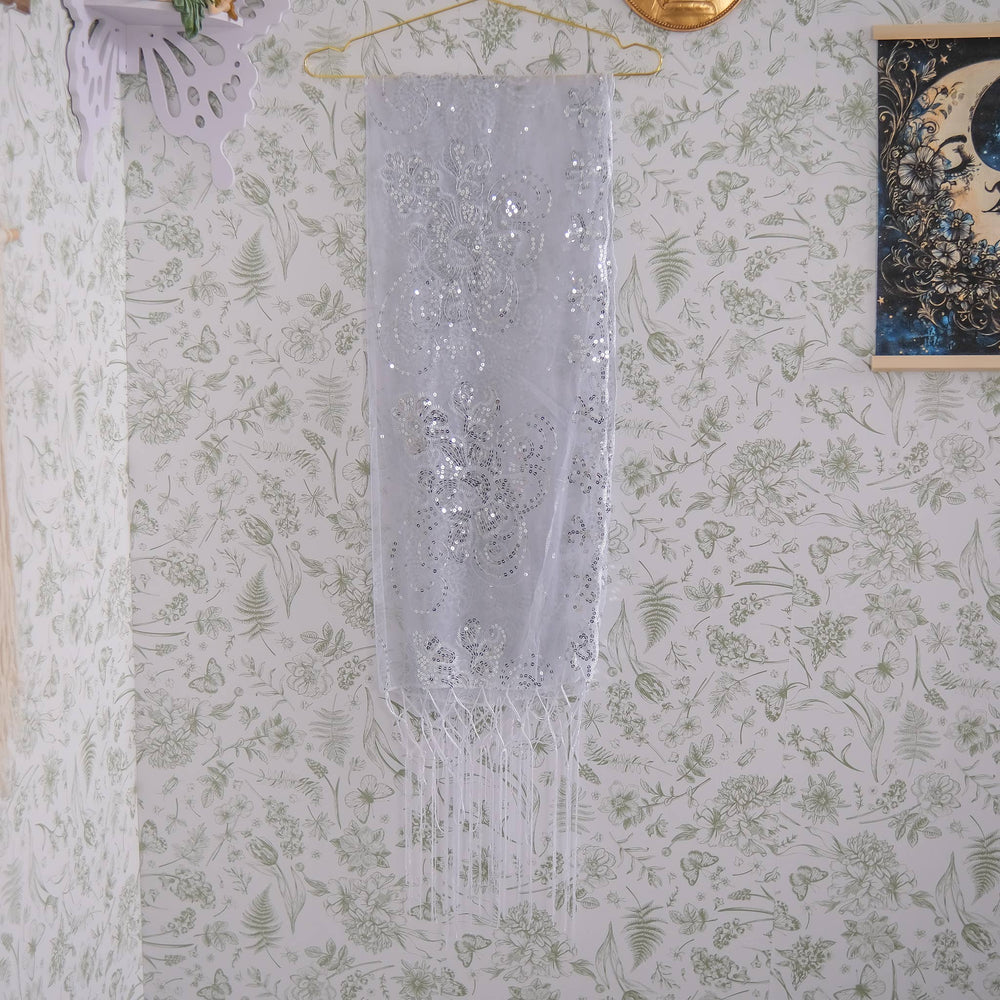 Sequin Embroidered Lace Fringe Shawl
