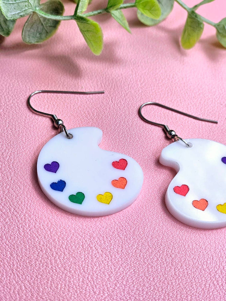 Rainbow Paint Pallet Earrings, Subtle Pride Earrings, Queer