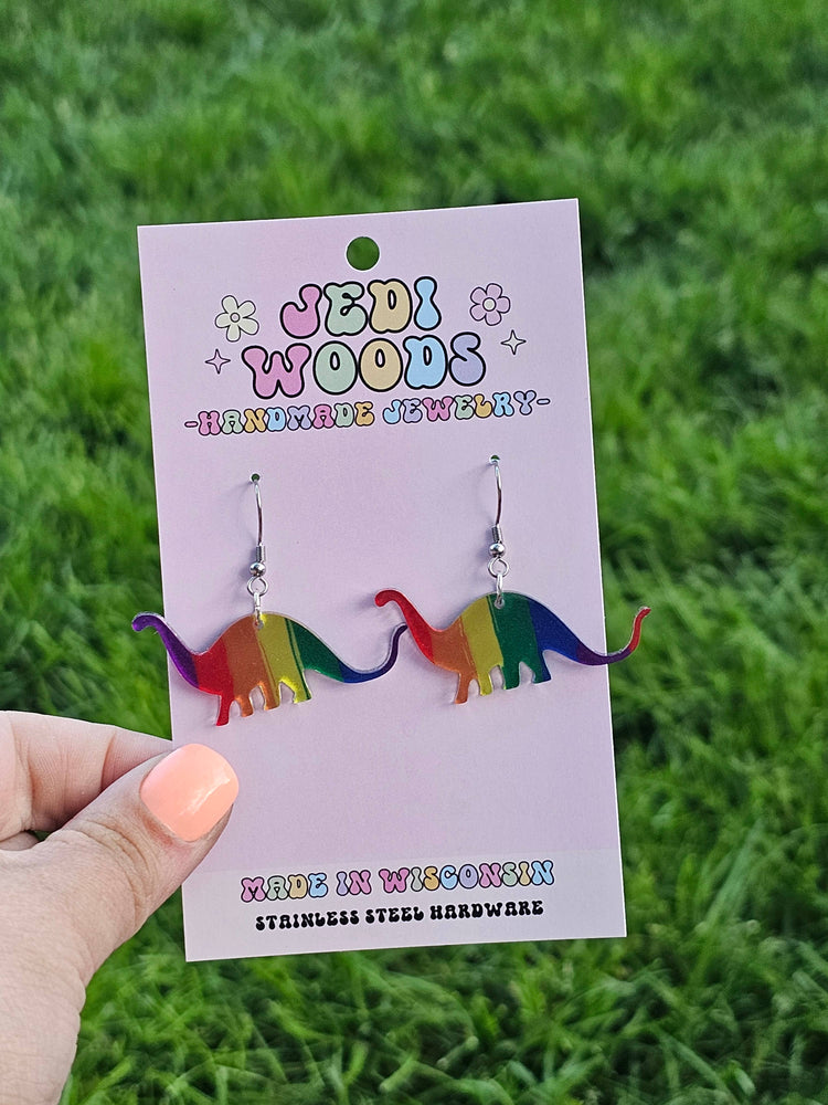 Rainbow Metallic Dinosaur Earrings