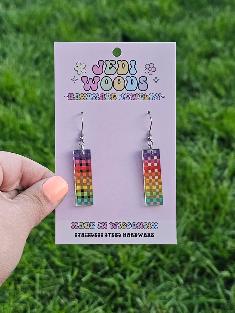 Rainbow Plaid Bar Earrings