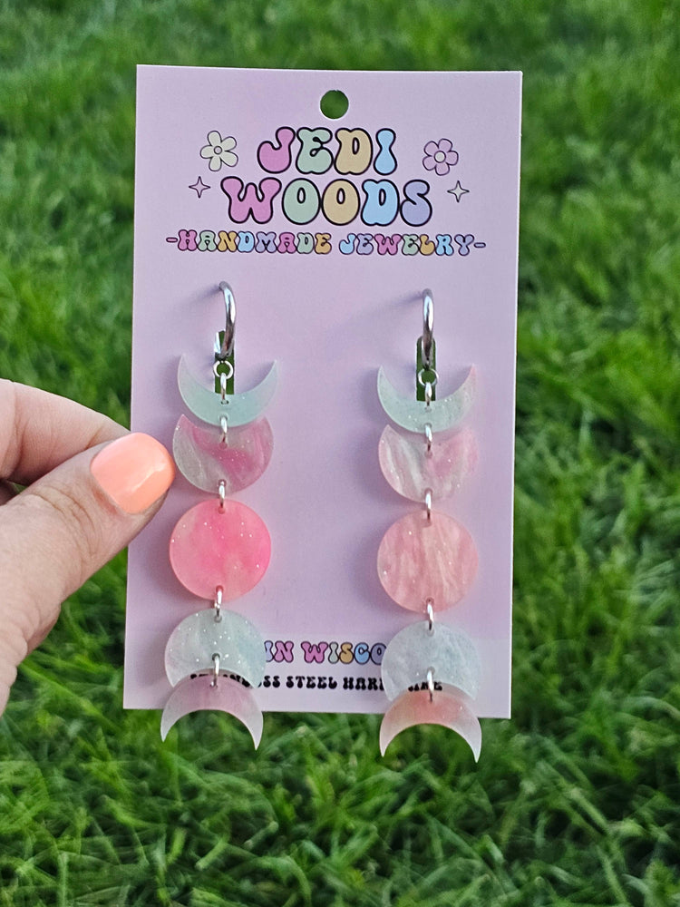 Bubblegum Swirl Moon Phase Earrings - Gauge Friendly Jewelry