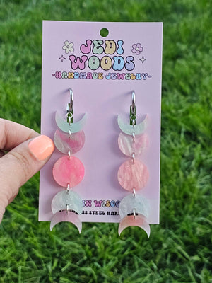 Bubblegum Swirl Moon Phase Earrings - Gauge Friendly Jewelry