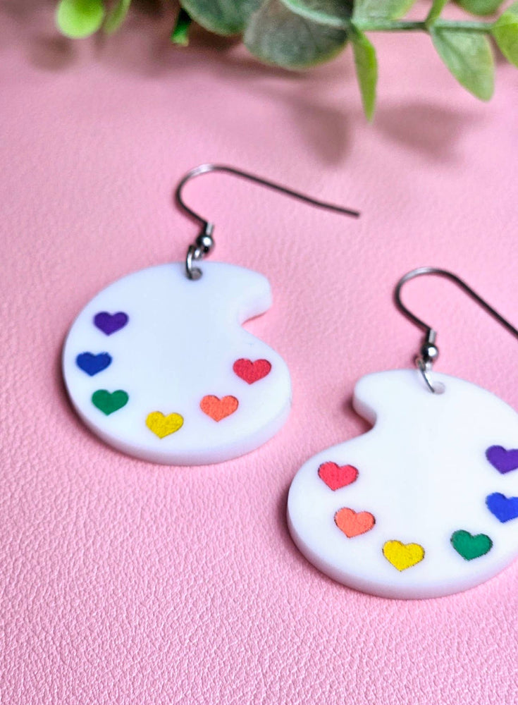 Rainbow Paint Pallet Earrings, Subtle Pride Earrings, Queer