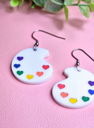 Rainbow Paint Pallet Earrings, Subtle Pride Earrings, Queer