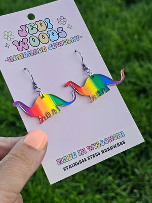Rainbow Metallic Dinosaur Earrings