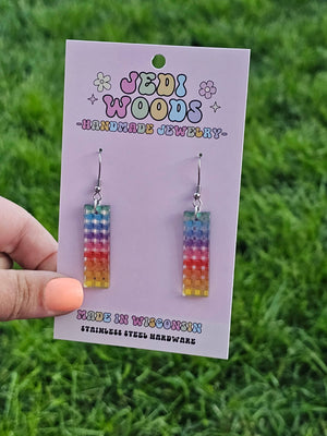 Rainbow Plaid Bar Earrings
