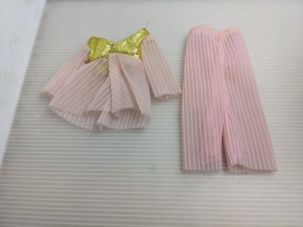 Vintage Barbie Clothes Clone Doll Outfit Pink Metallic Gold Top And Pants