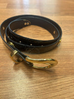 VINTAGE Medusa Belt  Blue Faux Leather Buckle Medallion Gold Roman Stud