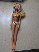 1991 Sun Sensation Barbie  Doll Glitter Earrings & Strands Of Tinsel in Hair