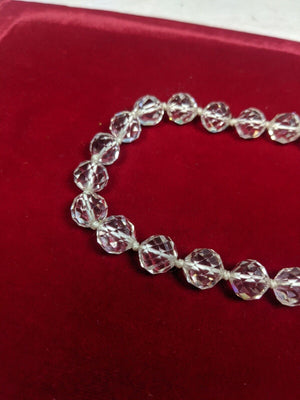 Glass crystal facetd bead necklace 15"  hand knotted