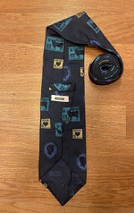 MOSCHINO Blue Multi Post Labels Print postage designer Tie ITALY MADE