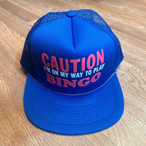 Vintage Novelty Trucker SnapBack Caution I’m On My Way To BINGO Deadstock Funny 