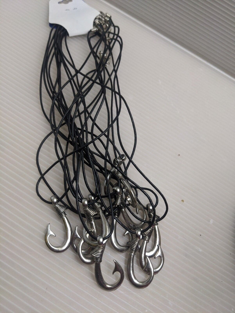 Wholesale 12pcs Maori Fish Hook Pendant Necklace Silver 