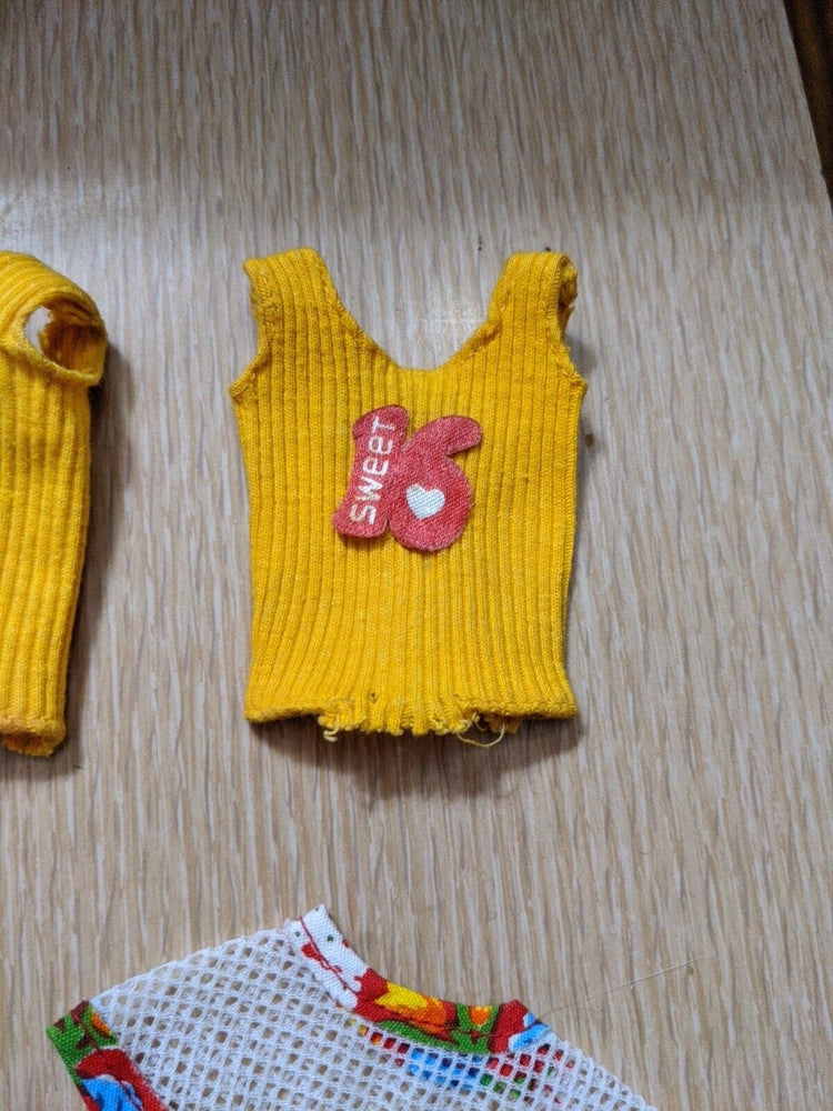 Vintage Barbie Sweet 16 Swimsuit Hat Yellow Tank Top Mattel 1973 As Is Lot 