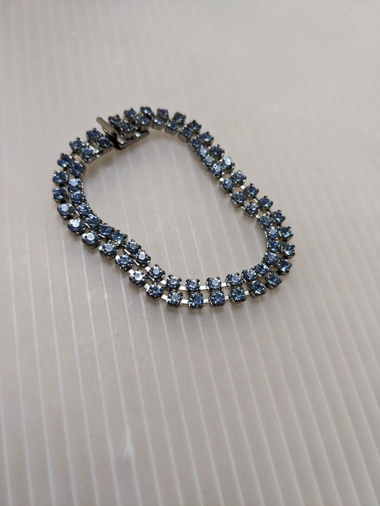 Vintage Weiss Silver Tone Blue  Rhinestone Art Deco Bracelet 6 1/2" Signed 