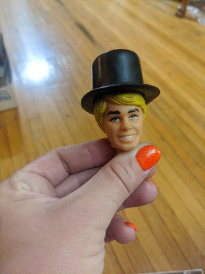 Vintage Ken Doll Sized Black Plastic Top Hat And Cane Hong Kong~ 1960's