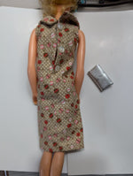 Vintage Pink Brown Polka Dot Sheath Dress Handmade For  Dolls Barbie W Purse 