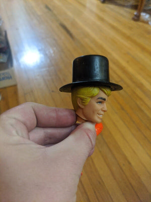 Vintage Ken Doll Sized Black Plastic Top Hat And Cane Hong Kong~ 1960's