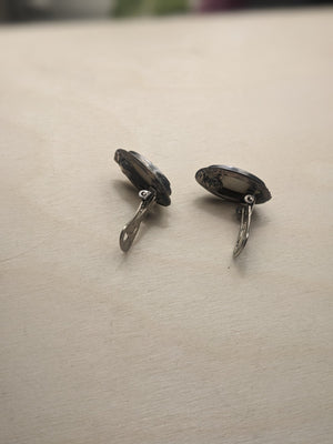 Vintage Thai 925 Sterling Silver Marcasite Clip-On Earrings EUC Oval