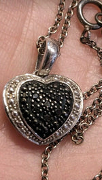 Vintage Designer Louis Meyer 925 Sterling Silver Diamond Heart Necklace Goth