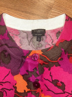 NWT Talbots Petite Cardigan 3/4 Sleeve 100% Cashmere Sweater Black Rose Floral