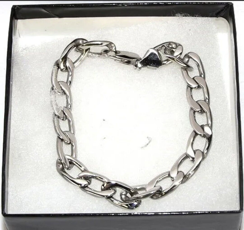  Men's 8.5" Stainless Steel Curb Chain Silver Link Bracelet