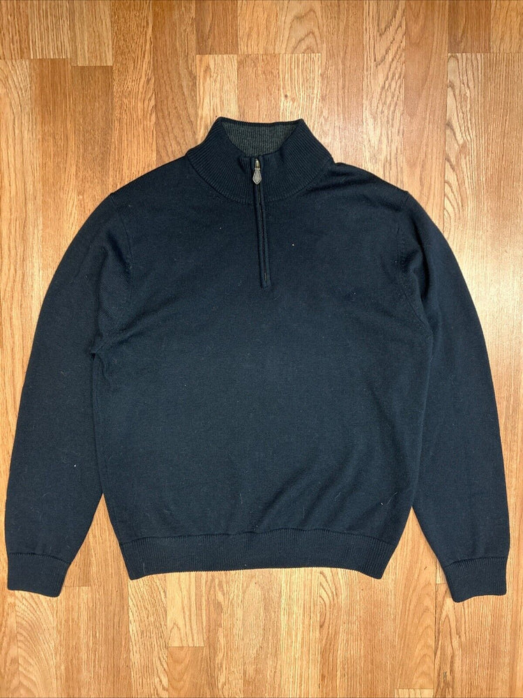 Brooks Brothers Pullover Sweater Men's Large Blue Quarter 1/4 Zip Merino Wool