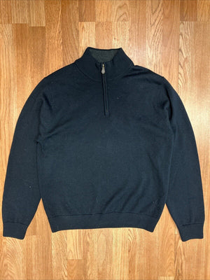Brooks Brothers Pullover Sweater Men's Large Blue Quarter 1/4 Zip Merino Wool