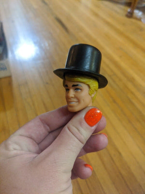 Vintage Ken Doll Sized Black Plastic Top Hat And Cane Hong Kong~ 1960's