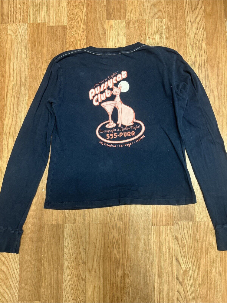 American Eagle Outfitters Women Long Sleeve Shirt Navy Pussycat Club Medium Slim