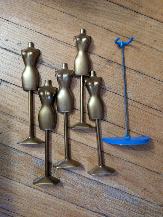 Vintage Topper Dawn Doll Gold Mannequin Dress Form Lot of 5 And 1 Stand 
