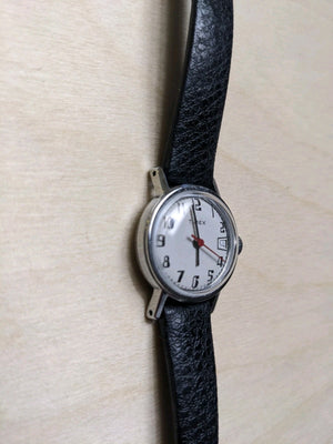 Vintage Timex Watch Women Silver Tone Date Dial Manual Wind EUC