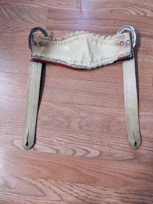 Vintage Leather Suspenders braces for Lederhosen Shorts Black w Buckles Crest 