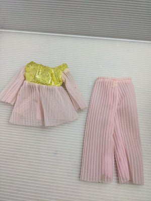 Vintage Barbie Clothes Clone Doll Outfit Pink Metallic Gold Top And Pants