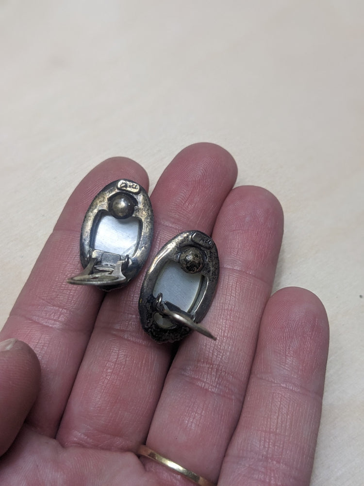 Vintage Thai 925 Sterling Silver Marcasite Clip-On Earrings EUC Oval