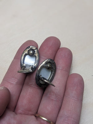Vintage Thai 925 Sterling Silver Marcasite Clip-On Earrings EUC Oval