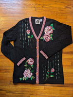 Storybook Knits Women's Sweater Medium L/S Floral Grannycore 90s Pink Sequin top