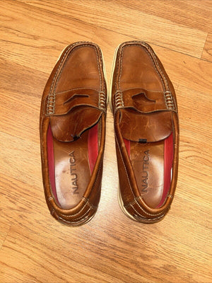 Men's Nautica Camel Leather Slip on Casual Shoes sz Mens 10