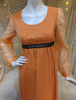 Vintage Dress Hippie Prairie Peasant Festival Boho Small orange cottage core 70s