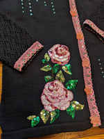 Storybook Knits Women's Sweater Medium L/S Floral Grannycore 90s Pink Sequin top