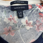 Lands End Cardigan Womens Large Petite Navy Red Floral Supima Sweater
