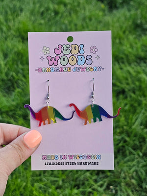 Rainbow Metallic Dinosaur Earrings