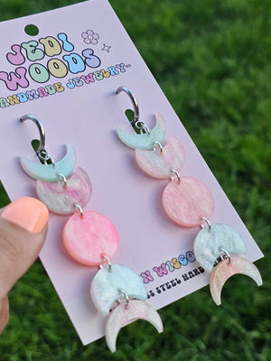 Bubblegum Swirl Moon Phase Earrings - Gauge Friendly Jewelry