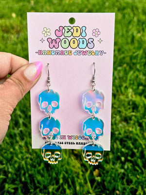 Triple Iridescent Skull Statement Earrings